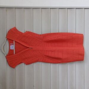 NWOT $2147 Herve Leger Orange Bandage Zip Front Dress